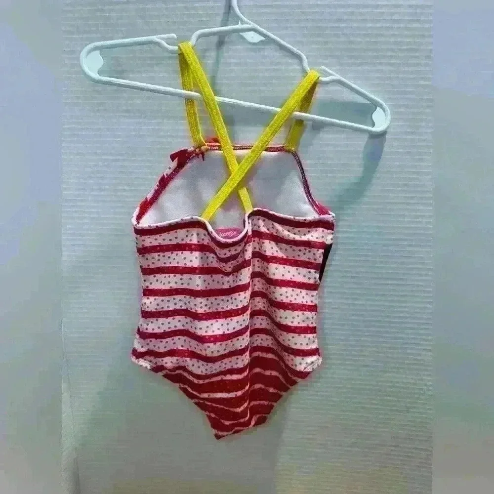 Disney Minnie Mouse Swimsuit Red White Stripe & Polka Dots Girls Size Toddler 2T